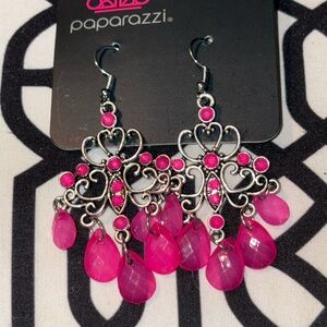 Paparazzi Fuchsia and Silver Drop Earrings